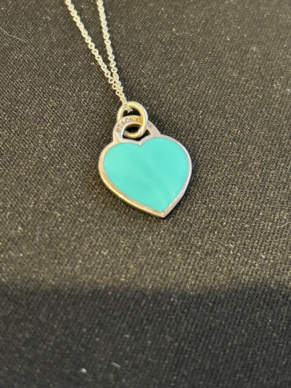 Tiffany & Co. Enamel Heart Tag Pendant 20” silver chain with blue enamel heart